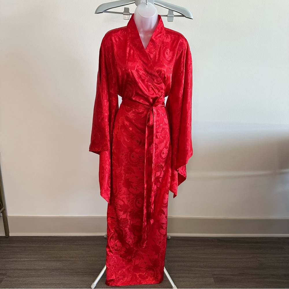 Long Sleeved Red Kimono Robe Japanese Made